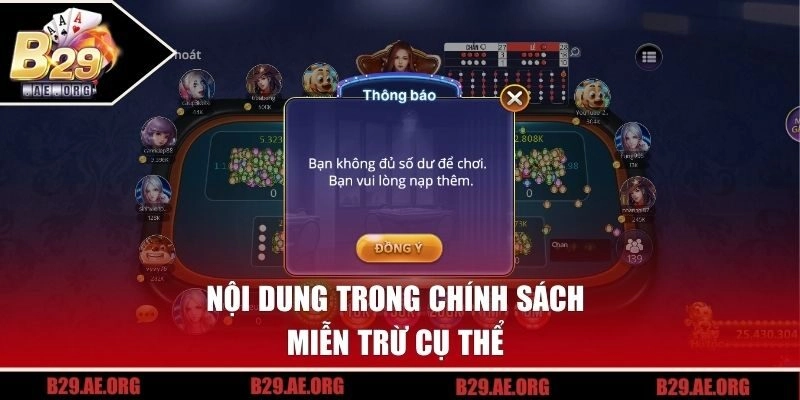 Nội dung trong chính sách miễn trừ B29 cụ thể